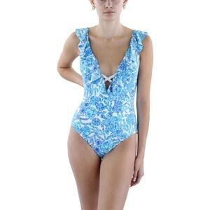Lilly Pulitzer Vivek 1PC Nylon One-Piece Swimsuit Printed Blue Size 6 NWT